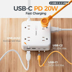 TESSAN 10 Ft Surge Protector Power Strip, 4 USB(2 USB C) 8 Outlets, Flat Plug Extension Cord with Multiple Outlets, 2100J Protection, 20W Desk Charging Station for Home, Office, Dorm Room Essentials