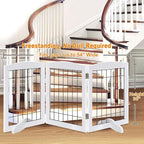 LZRS 3-Panel Freestanding Adjustable Wooden Dog Gate—30" Tall Foldable Pet Barrier with Support Feet, Chew-Resistant Solid Hardwood & Steel Wire Safety Fence for Doorways, Hallways, and Stairs, White