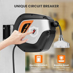 Giraffe Tools Retractable Power Cord Reel, 50ft 12AWG/3C SJT Heavy Duty Extension Cord Storage Reel Wall/Ceiling Mount for Garage with Lighted Triple Tap