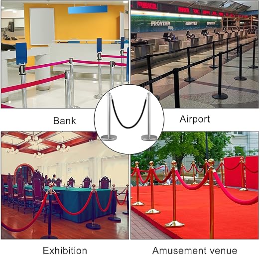VEVOR Velvet Ropes and Posts 2 Pcs, 5 ft Black Velvet Rope, Stanchion Post, Crowd Control Barriers Silver Stanchions, Red Carpet Poles, Crowd Control Ropes and Poles for Party Supplies