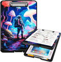 A4 Clipboards,Heavy Duty Waterproof Nursing Plastic Folder Clipboard with Storage Clip Boards,File Folder Storage Box Clipboard Case for Teacher,Doctor,Offices,Astronaut Under Mushroom
