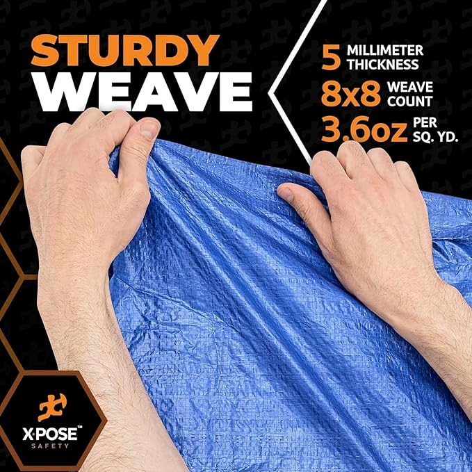 Better Blue Poly Tarp 50' x 50' - Bulk Full Pallet (36 Pack) Multipurpose Protective Cover - Lightweight, Durable, Waterproof, Weather Proof - 5 Mil Thick Polyethylene - by Xpose Safety