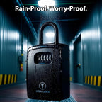 Iron Lock® Key Lock Box Portable with U-Shackle – XXL Waterproof Heavy-Duty Metal Safe with 4-Digit Combination for Spare Keys Outside on Door Knob, Fence or Gate (Black, XXL)