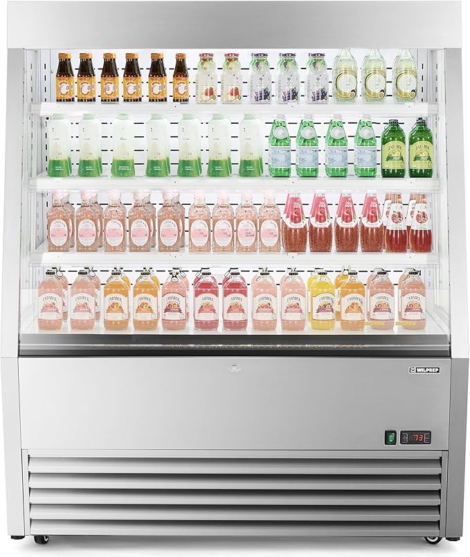 Wilprep Commercial Display Refrigerator, 47" Open Air Merchandiser with 16 cu. ft. Volume LED Lighting Night Curtain, Grab and Go Display Refrigerator Showcase for Store Cafe Bar Shop