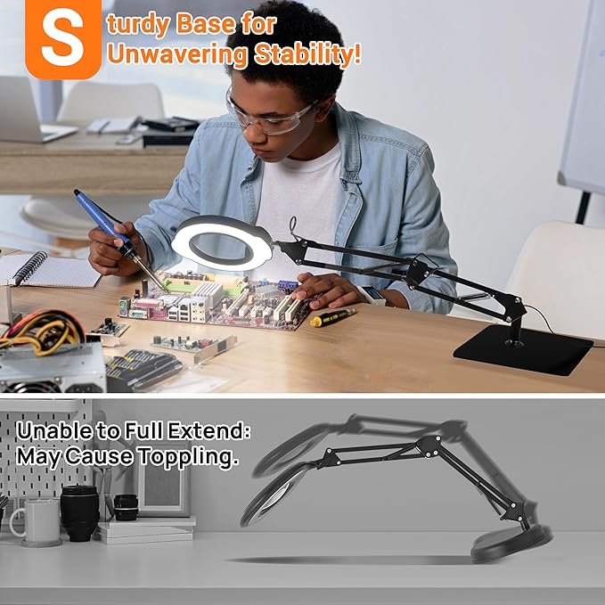 10X Magnifying Glass with Light and Stand, 84 LEDs 2 in 1 Magnifier Lamp with Clamp and 5 Color Stepless Dimmable Modes for Hands Free Reading Sewing Crafts Repair and Close Work