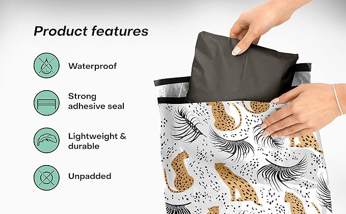 Package Mint Poly Mailers 10x13 100 Pack | Waterproof & Tear Resistant Mailing Envelopes | Small Business Supplies | Shipping Bags for Clothes | Cute Small Business Bags - Cheetah Palm