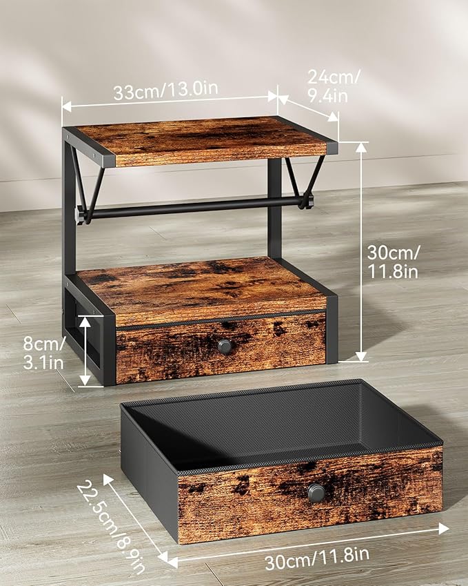 IBUYKE Label Holder for Rolls and Fan-Fold Labels,Wooden Thermal Shipping Label Stand With Drawer Desktop Printer Holder for Home, Office, Small Business,Brown TPS003H
