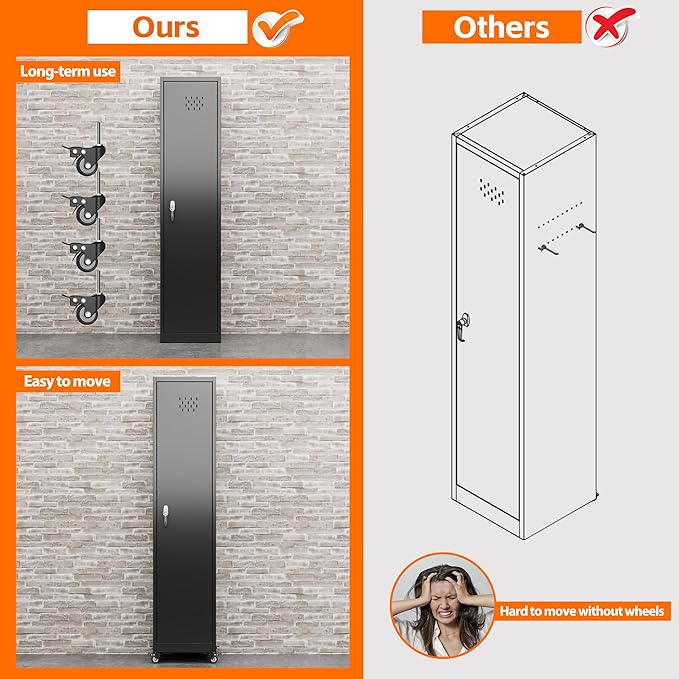 Aobabo 72" H Broom Closet Storage Cabinet, Lockable Metal Cleaning Storage Cabinet with Hooks for Home,Assembly Required, Black