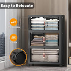 Extra Large Stackable Storage Bins with Lids & Wheels & Door, 672QT-112QT/28GAL*6Pack Foldable Collapsible Closet Organizers, Plastic containers drawers for bedroom Dorm
