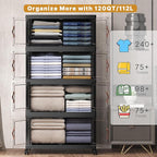 960Qt Stackable Storage Bins with Lids, 8 Pack Large Collapsible Bins with Wheels, Plastic Cabinet with Doors, Foldable Closet Organizers and Storage for Home, Dorm, Office, Black