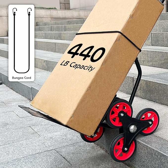 Stair Climber Hand Truck Dolly, Heavy Duty 440 Lb Capacity Trolley Cart with Telescoping Handle and Rubber Wheels 6 Rubber Wheels and Rope for Moving Logistics Warehouse