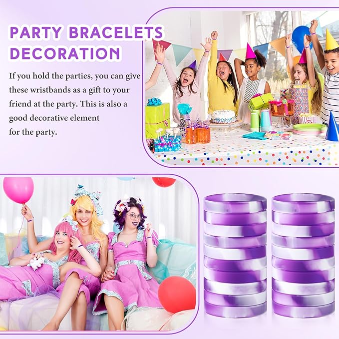 Liliful 100 Pcs Silicone Rubber Wristbands Rubber Wristband Bracelet Bands for Silicone Wristbands for Women Men(Purple and White)