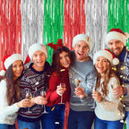 3 Pack Foil Fringe Backdrop - Shiny Tinsel Curtains for Party Decoration/Photo Booth Props - 3.3x8.2FT Metallic Foil Backdrop for Birthday, Wedding, Graduation, Christmas-Red&Silver&Green