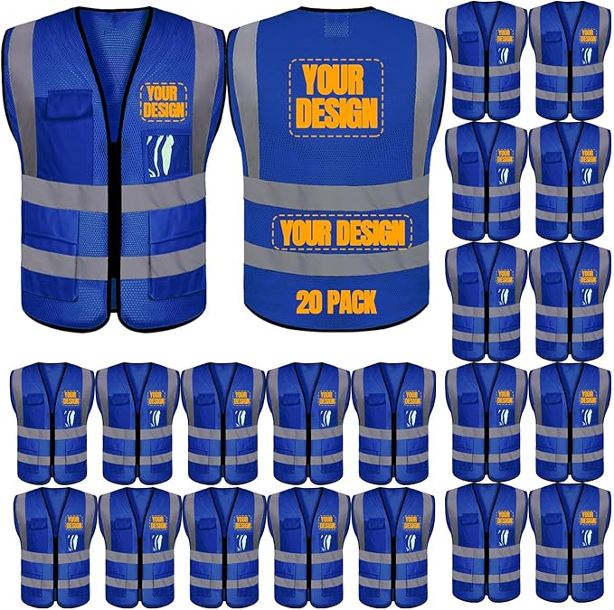 BeautyWill 10/20 Pack Custom Logo Safety Vest,Bulk High Visibility Class 2 Reflective Work Vests