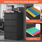 4 Drawer File Cabinet with Wheels,Metal Mobile Filing Cabinets with Lock,Black Rolling File Cabinet for Home Office,Heavy Duty Storage Cabinet for A4/Letter/Legal Size File,Assembly Required