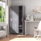 72" Tall Employee Locker with Shelves and Hooks 3 Doors Steel Sports Locker for Office Home Bedroom School Gym Garage, Metal Staff Locker Locking Storage Cabinet,Grey