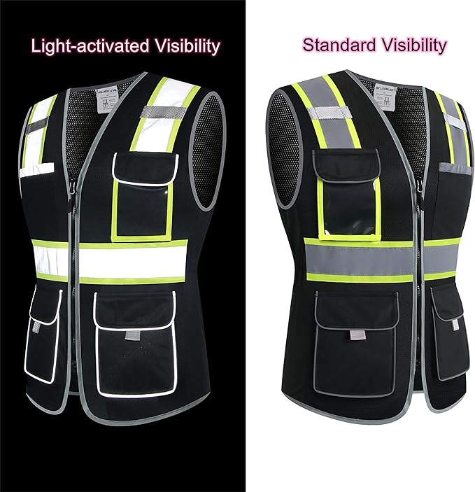 Safety Vest for women, Hi vis Reflective Lady Work vest With 9 Multi Pocket And Zipper