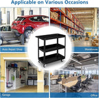 TUFFIOM 3 Tier Rolling Tool Cart, 330 Lbs Capacity, with Ergonomic Handle, Black