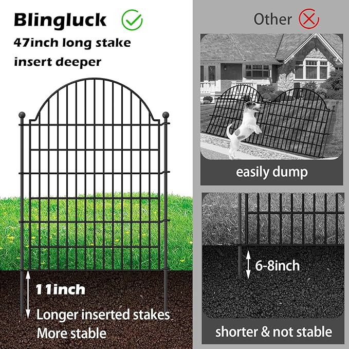 Decorative Metal Garden Fence with Gate Lock 10 Panels, 40in (H) x 23.6ft (L) No Dig Dog Fence Outdoor for Yard, Temporary Rustproof Metal Wire Rabbit Dog Garden Border Fencing for Patio