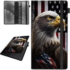 Car Registration and Insurance Holder,Leather Vehicle Glove Box Organizer Wallet for Document,Perfect for any Car,Truck,Motorcycle,Driver License,Trailer or Boat,Men & Women,American Flag Eagles