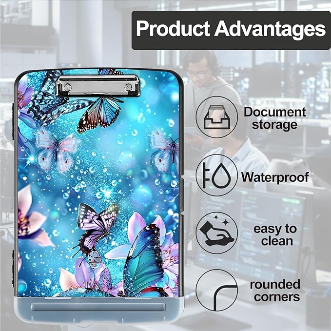 Pattern Design Clipboard with Storage - Heavy Duty Legal Size Clipboard, Ideal for Teachers, Nurses, Office Workers, Contractors, and Kids - 9.5 x 14.2 Inch (Dream Butterfly)