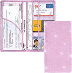 Cacturism Car Registration and Insurance Holder, Car Accessories Vehicle Glove Box Car Organizer Men Women Wallet Case with Magnetic Shut for Cards, Essential Document, Driver License, Bling Pink