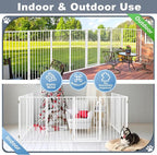 Metal Freestanding Dog Gates with Door for Outdoor Indoor,160'' Extra Wide 36'' Tall Free Standing Dog Gate for Doorways,Large Openings,Deck,Yard,Porch,Foldable Pet Fence (White,8 Panels)