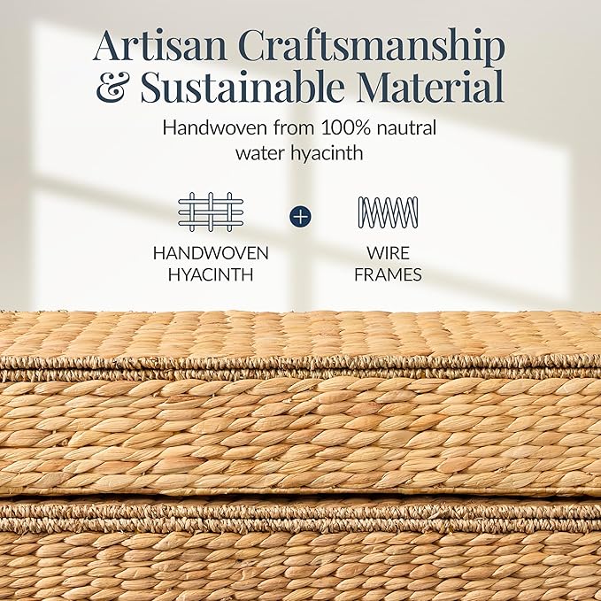 Best Choice Products Under Bed Storage Containers W/Lid, Wheels and Handles, 2-Pack Large Handwoven Water Hyacinth Closet Organizer, Shoe Storage Bins, Multi-Purpose Nesting Baskets - Natural