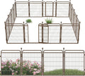 24 in(H) Decorative Garden Fence Outdoor for Yard with Gates,Heavy Duty Iron 16 Panels Total 29.4ft(L) Anti Dig Fence with Gravity Automatic Lock for Indoor/Outdoor Decorative Dog Fence,Brown