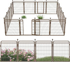 24 in(H) Decorative Garden Fence Outdoor for Yard with Gates,Heavy Duty Iron 16 Panels Total 29.4ft(L) Anti Dig Fence with Gravity Automatic Lock for Indoor/Outdoor Decorative Dog Fence,Brown