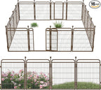 32 in(H) Decorative Garden Fence Outdoor for Yard with 2 Gates,Heavy Duty Iron 16 Panels Total 34.7ft(L) Anti Dig Fence with Gravity Automatic Lock for Indoor/Outdoor Decorative Dog Fence,Brown