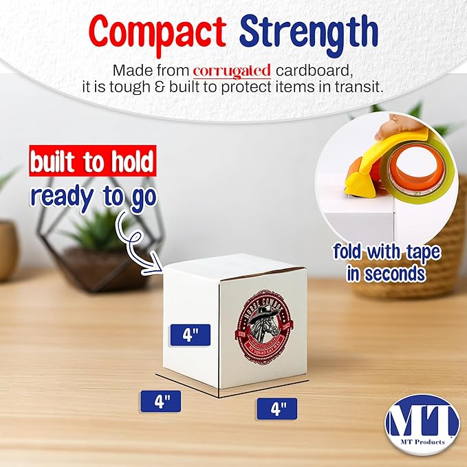 MT Products Custom Printed White Custom Shipping Boxes 4" x 4" x 4" - Personalized Mailing Boxes and for Gifting