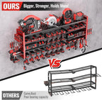 49.8" W Super Large Power Tool Organizer Wall Mount,4-Layer Heavy Duty Tool Storage with 18 Cordless Drill Holder,600 lb Capacity Garage Organization for Garage and Workshop (Red)