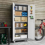 Aobabo Upgrade 71H''*32''W*16''D Metal Garage Storage Cabinet with Wheels and Pegboards, 5 Adjustable Shelves Steel Storage Cabinets for Home,Warehouse,Garage,Assembly Required,Grey and White