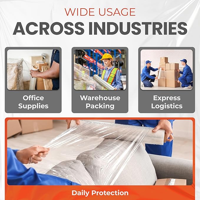 Heavy Duty 18" Shrink Wrap Roll – Clear Stretch Wrap for Moving & Packing | 7 Layer 80 Gauge Industrial Strength 1500 Ft Length 20 Micron Thick Up to 800% Stretch | Box of 4 Rolls