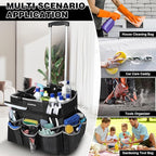 Large Rolling Cleaning Caddy Bag, Cleaning Caddy with Wheels with Detachable Trolley for Housekeepers, Water Resistant Cleaner Supplies Organizer with Wheels for Kitchen, Car, Picnic (Black-Grey)
