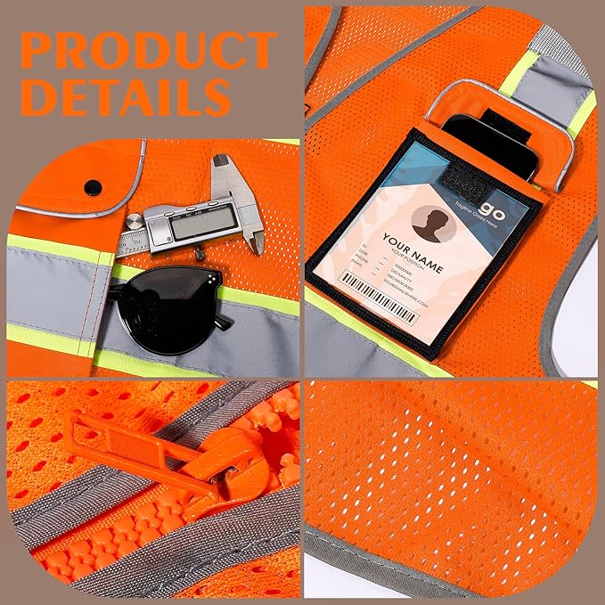 High Visibility Safety Vest - Reflective Breathable Mesh with 9 Pockets, Front Zipper for Men & Women - Meets ANSI/ISEA Standards