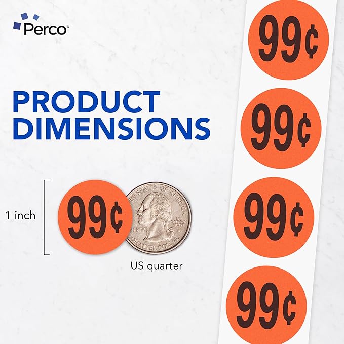 Perco Fluorescent Red 1-Inch Circle 99 Cents Promotional Sale Stickers—1,000 Labels/Roll—Ideal for Storefronts, Retail Merchandising, Flea Markets, Sales Events, Discount Marking, Clearance—USA Made