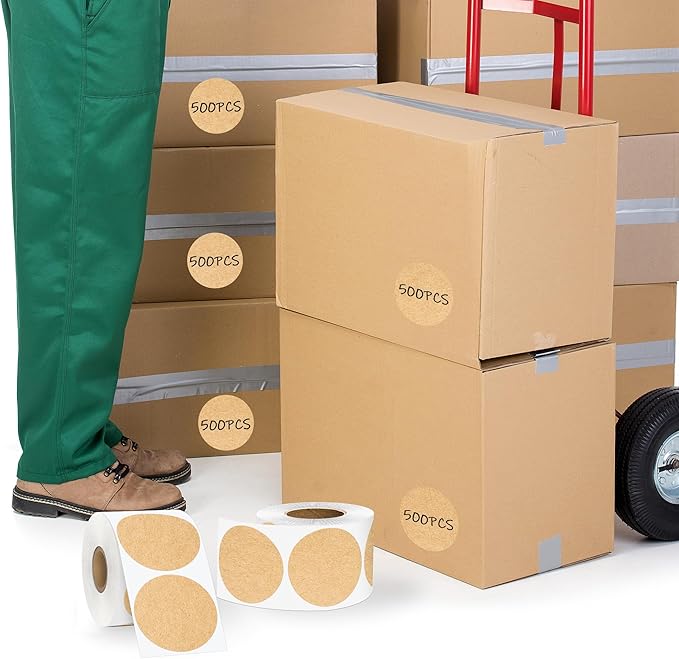2 Inch Kraft Paper Circle Stickers 500 Pcs,Permanent Color Coding Dots for Office,Home Organization, File Classification,Multipurpose Labels