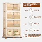 FINCHESCLUB 752QT Extra Large Stackable Storage Bins with Lids, 188Gal Foldable Storage Bins with Doors and Wheels, Collapsible Closet Organizers for Home Office, Christmas Gifts - 4 Pack - Off White
