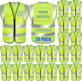 BeautyWill Custom Logo 10/20 Pack Safety Vest Class2 High Visibility Vest with Pockets Breathable Construction Vest Bulk