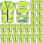 BeautyWill Custom Logo 10/20 Pack Safety Vest Class2 High Visibility Vest with Pockets Breathable Construction Vest Bulk