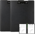2 Pack Foldable Clipboards, A4 Office Clipboard Folder with Double Metal Clips, 360 Degree Foldable Binder Clipboard with Pen Holder, File Cover Work Folder Clipboards, Black