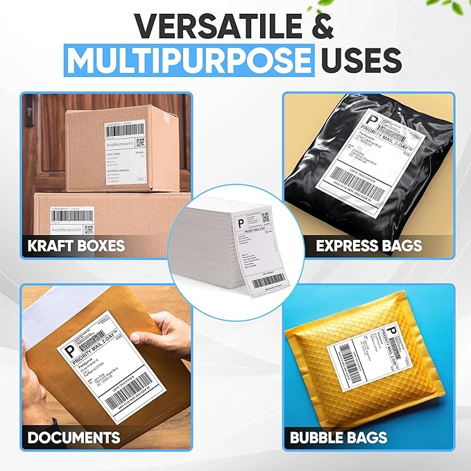 4"x6" Fanfold Direct Thermal Labels Commercial Shipping Label with Perforated line for Thermal Printers, Compatible with Zebra & Rollo Printer (3 Stacks - 6000 Labels)