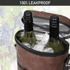 opux 2 Bottle Wine Carrier Tote, Insulated Leakproof Wine Cooler Bag, Wine Travel Bag for Picnic BYOB Beach, Portable Wine Bottle Carrying Case, Gift for Wine Lover Women Men Christmas, Brown Leather