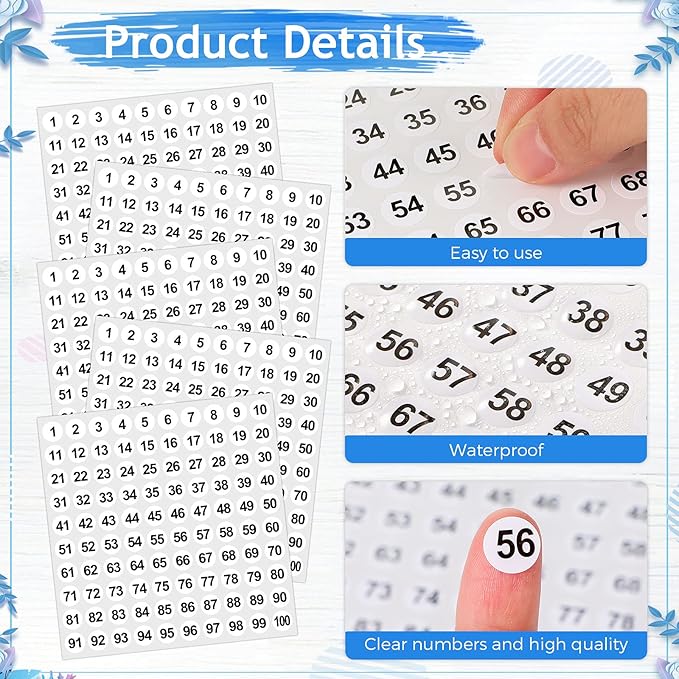 Outus 5000 Pcs 0.4 Inch 1 to 100 Number Stickers Small Number Dot Labels Consecutive Inventory Locker Storage Organizing Removable Stickers for Indoor Outdoor Office White