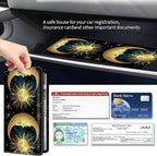 Premium Car Registration and Insurance Card Holder, Cute PU Leather Car Document Holder, Vehicle Glove Box Car Organizer with Magnetic Closure for Driver License, Cards Golden Sun and Moon