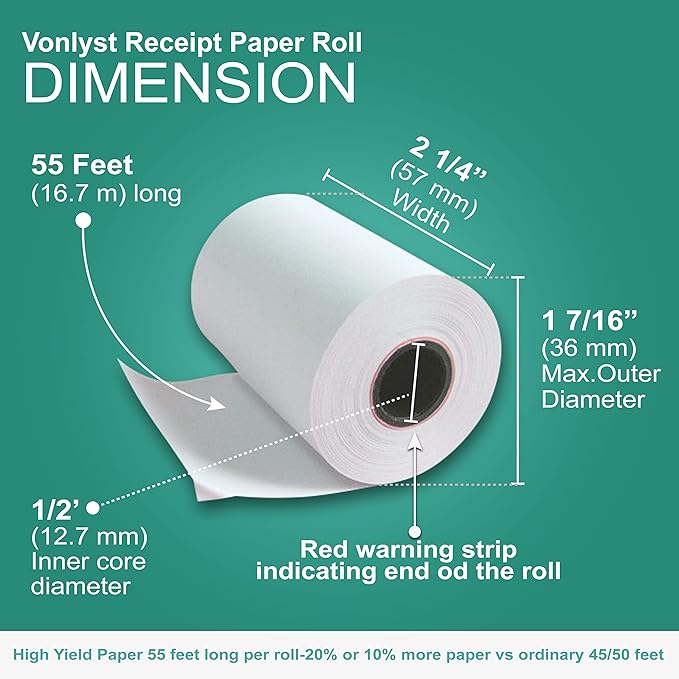 Receipt Paper Roll for Valor Paytech VL 110 and VL 500 Credit Card Machine (30 Rolls)