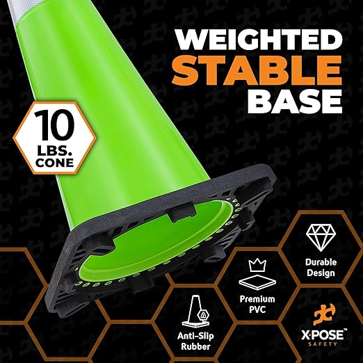 Xpose Safety 36" Lime Traffic Cones 6" & 4" Reflective Collar - Bulk Half Pallet 125 Pack - Premium PVC Safety Cone for Parking, Caution, Construction, Road Crews, Emergency Vehicle - DOT Approved