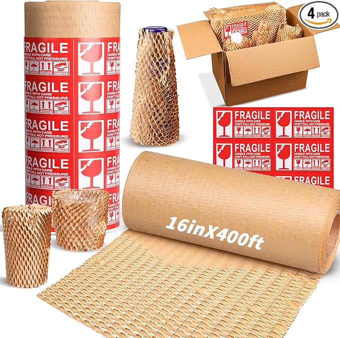 Honeycomb Packing Paper 16" x 400', Bubble Cushioning Wrap for Packing/Shipping/Moving, Eco-Friendly Bubble Packing Paper Wrapping for Fragile Items,Electronics and Bouquet Packaged